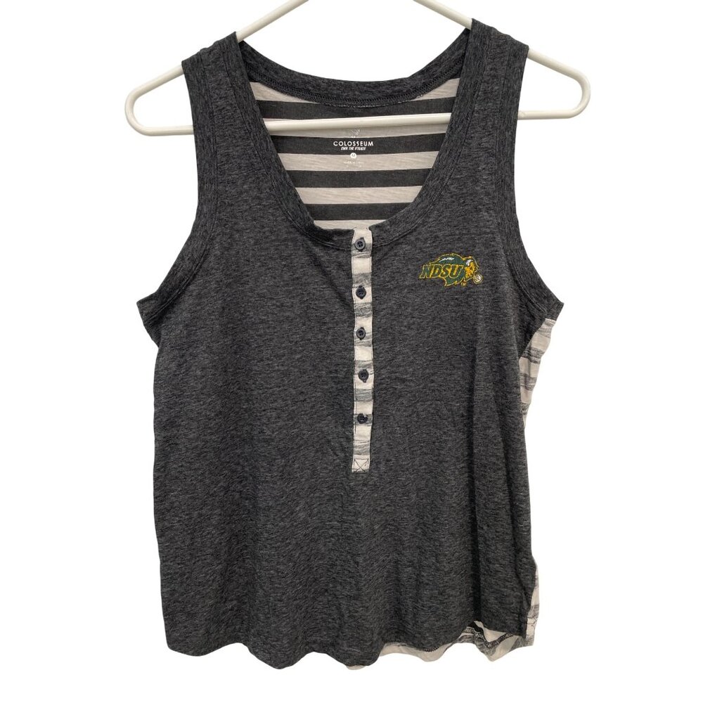 Colosseum NDSU Striped Tank Top Women M Sleeveless Scoop Neck Gray White College